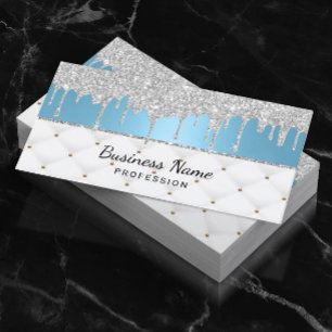 Bakery Pastry Chef Modern Silver Drips Baby Blue Business Card