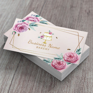 Bakery Pastry Chef Pink Flower & Bees Sweet Cake Business Card
