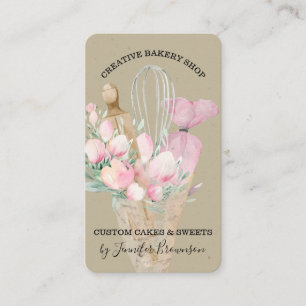 Bakery Pastry Chef Pink Flowers Boho craft Business Card