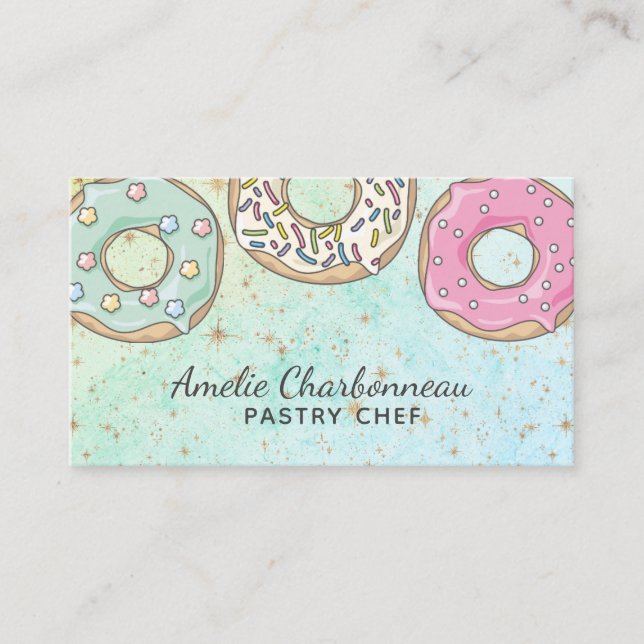 Bakery Pastry Chef Pink Turquoise Watercolor  Business Card (Front)