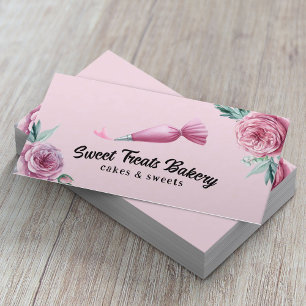 Bakery Pastry Chef Piping Bag & Heart Pink Floral Business Card