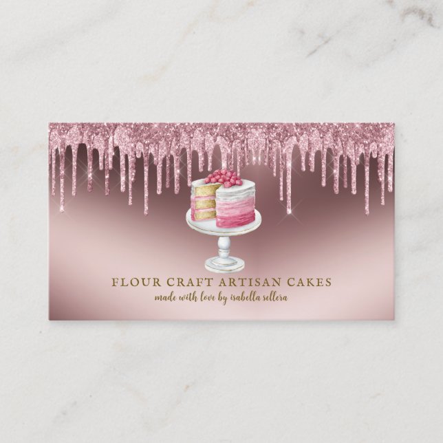 Bakery Pastry Chef Rose Gold Glitter Drips  Business Card (Front)
