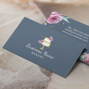 Bakery Pastry Chef Rustic Flower & Bees Dusty Blue Business Card