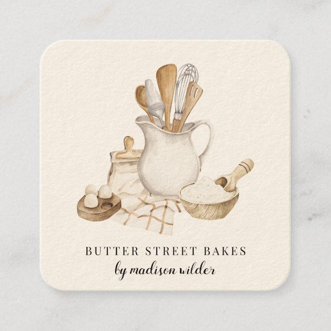 Bakery Pastry Chef Square Business Card (Front)