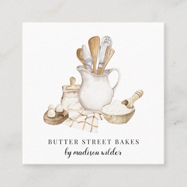 Bakery Pastry Chef Square Business Card (Front)