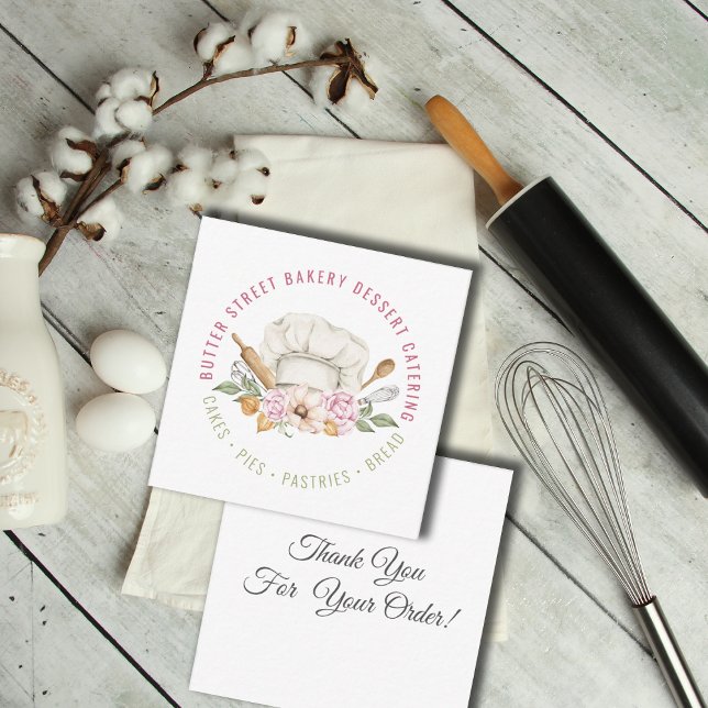 Bakery Pastry Chef Utensils Watercolor Thank You Card (Creator Uploaded)