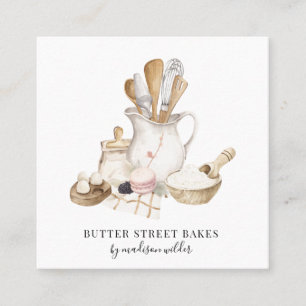 Bakery Pastry Chef Watercolor Bakers Tools Square Business Card