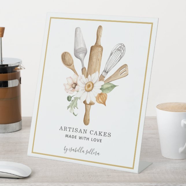 Bakery Pastry Chef Watercolor Baking Utensil Tools Pedestal Sign (In SItu)
