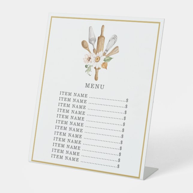 Bakery Pastry Chef Watercolor Baking Utensil Tools Pedestal Sign (Front)