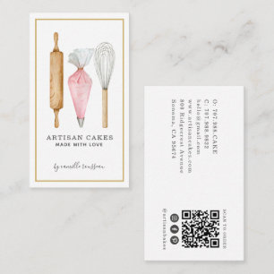 Bakery Pastry Chef Watercolor Baking Utensils Business Card