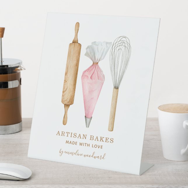 Bakery Pastry Chef Watercolor Baking Utensils Pedestal Sign (In SItu)