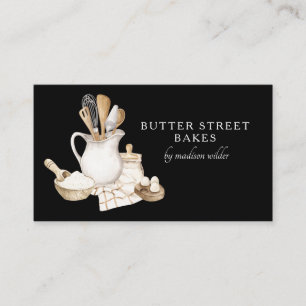 Bakery Pastry Chef  Watercolor Black Business Card