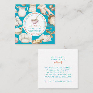 Bakery Pastry Chef Watercolor Blue Green Square Business Card