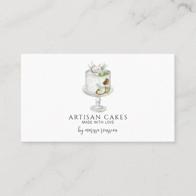 Bakery Pastry Chef Watercolor Cake Business Business Card (Front)