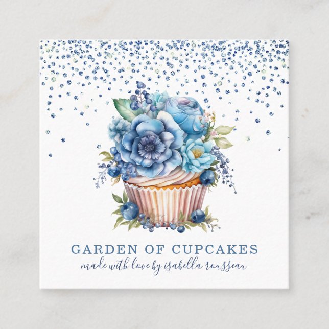 Bakery Pastry Chef Watercolor Cupcake Baker Square Business Card (Front)
