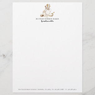 Bakery Pastry Chef  Watercolor Custom Letterhead