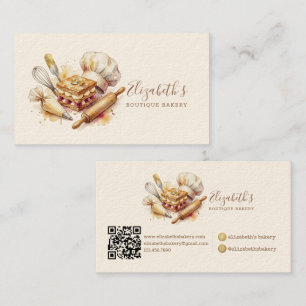 Bakery Pastry Chef Watercolor Gold Baking Catering Business Card