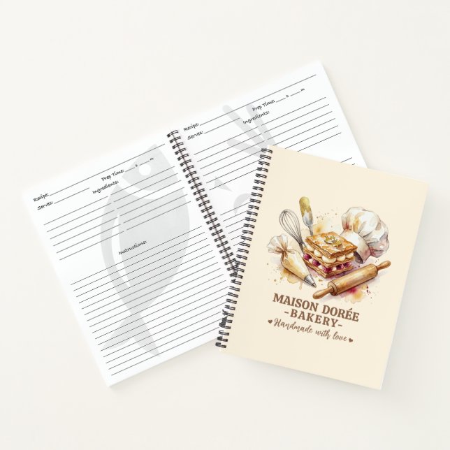Bakery Pastry Chef Watercolor Gold Baking Catering Notebook (Inside)