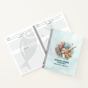 Bakery Pastry Chef Watercolor Gold Baking Catering Notebook