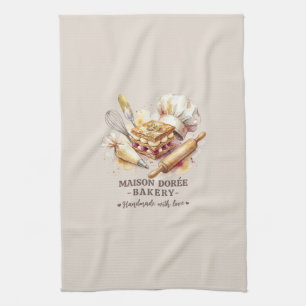 Bakery Pastry Chef Watercolor Gold Baking Catering Tea Towel