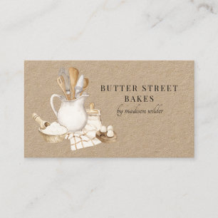 Bakery Pastry Chef Watercolor Kraft Business Card