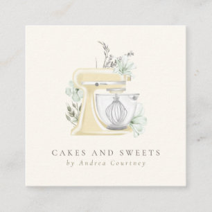 Bakery Pastry Chef Watercolor Mixer Cake Floral Square Business Card