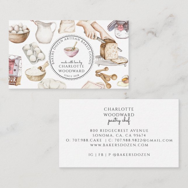Bakery Pastry Chef Watercolor  Square Business Car Card (Front/Back)