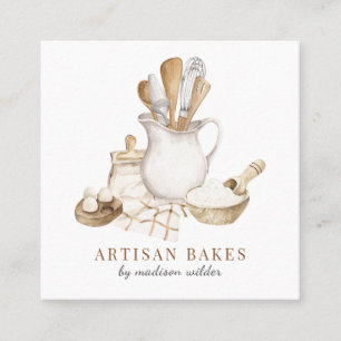 Bakery Pastry Chef Watercolor Square Business Card