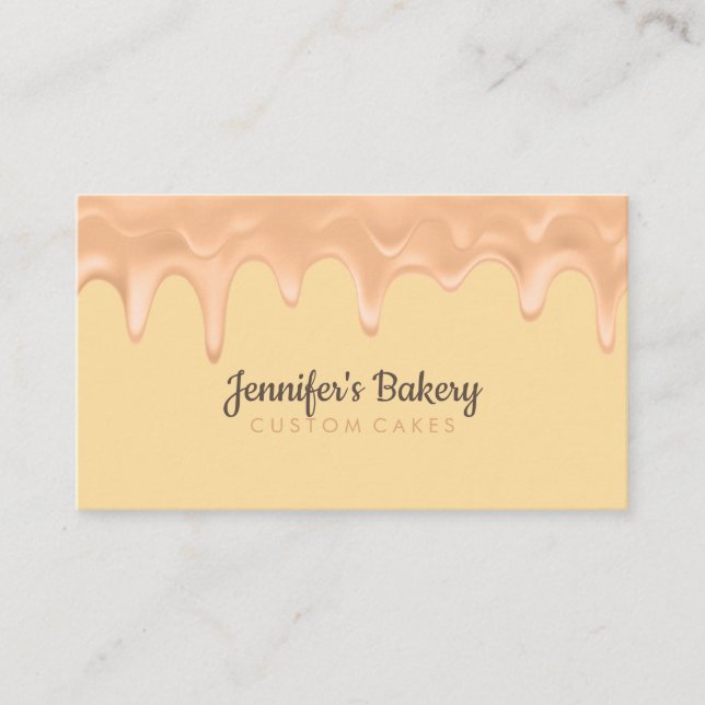 Bakery Pastry Chef Yellow Cake Cream Dripping Business Card (Front)