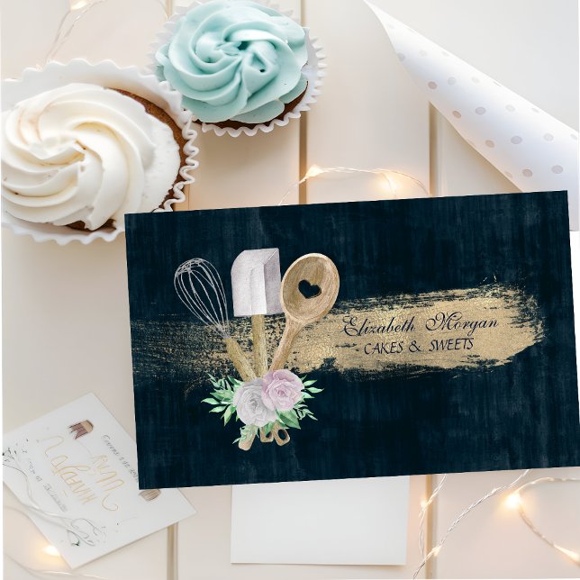 Bakery Pastry Hand Tools Brush Stroke Blue Business Card (Creator Uploaded)