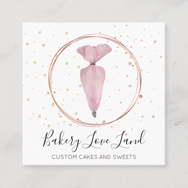 Bakery Pastry Patisserie Cream Bag Square Business Card (Front)