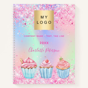 Bakery pastry shop glitter cupcakes name notebook