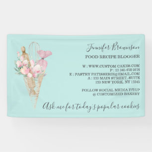 Bakery Pastry Teal Green Flowers Boho Creative Banner