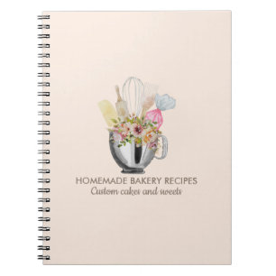 Bakery pastry watercolor soft pink hand tools notebook