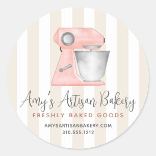 Bakery Peach Kitchen Stand Mixer Beige Tan Stripes Classic Round Sticker