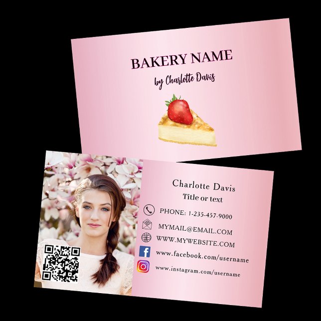 Bakery pink cake bakery pastry QR code photo Business Card (Creator Uploaded)