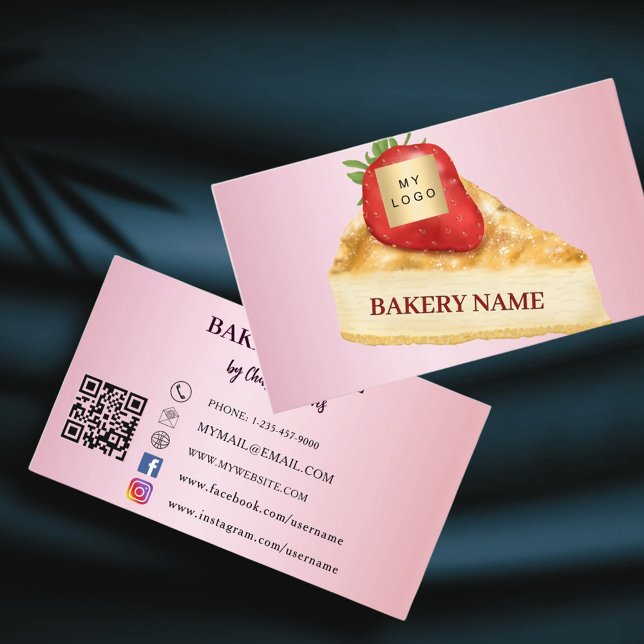 Bakery pink cake pastry QR code logo Business Card (Creator Uploaded)