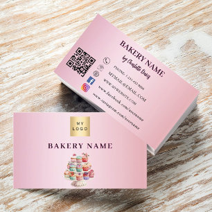 Bakery pink cupcakes pastry pastels QR code logo Business Card