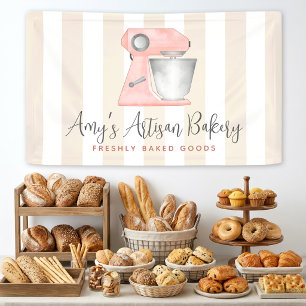 Bakery Pink Kitchen Stand Mixer Beige Stripes Banner