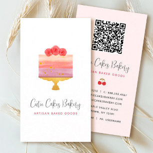 Bakery Pink Purple Cake QR Code Pastry Chef Modern Business Card