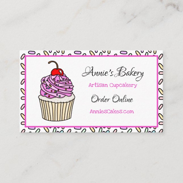 Bakery  | Pink Sprinkled Cupcake    Business Card (Front)