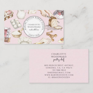 Bakery Pink Watercolor Baking Ingredients Business Card