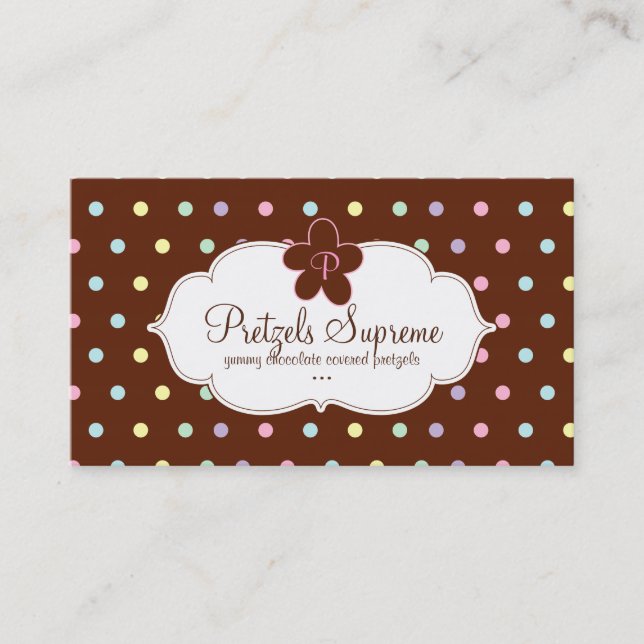 Bakery Polka Dots Chocolate Pink Floral Business Card (Front)