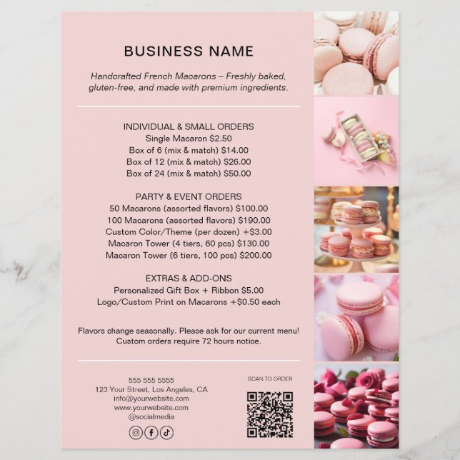 Bakery Price List Custom Photo QR Code Flyer (Front)