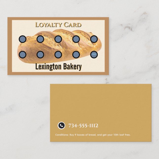 Bakery Punch Card | Pastry Loyalty Card Bread Gold (Front/Back)