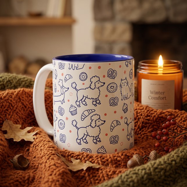 Bakery Pups & Kitties Navy Two-Tone Coffee Mug (Creator Uploaded)