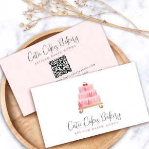 Bakery QR Code Cake Blush Pink Pastry Chef Minimal Business Card