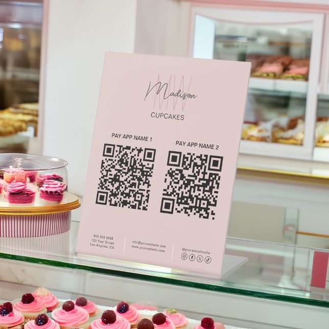 Bakery QR Scan To Pay Monogram Logo Business Pedestal Sign (Bakery QR Scan To Pay Monogram Logo Business Pedestal Sign)