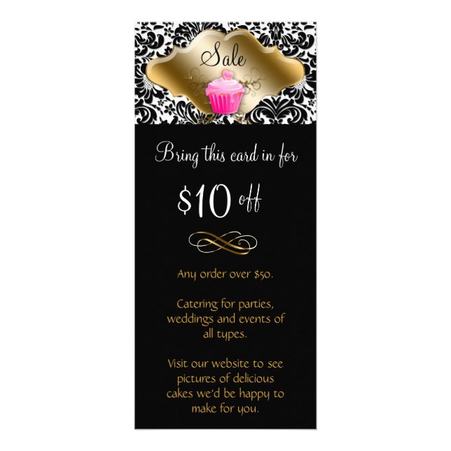 Bakery Rack Card Cupcake Caramel Pink Elegant (Front)