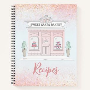 Bakery Recipes Pink Glitter Storefront Notebook